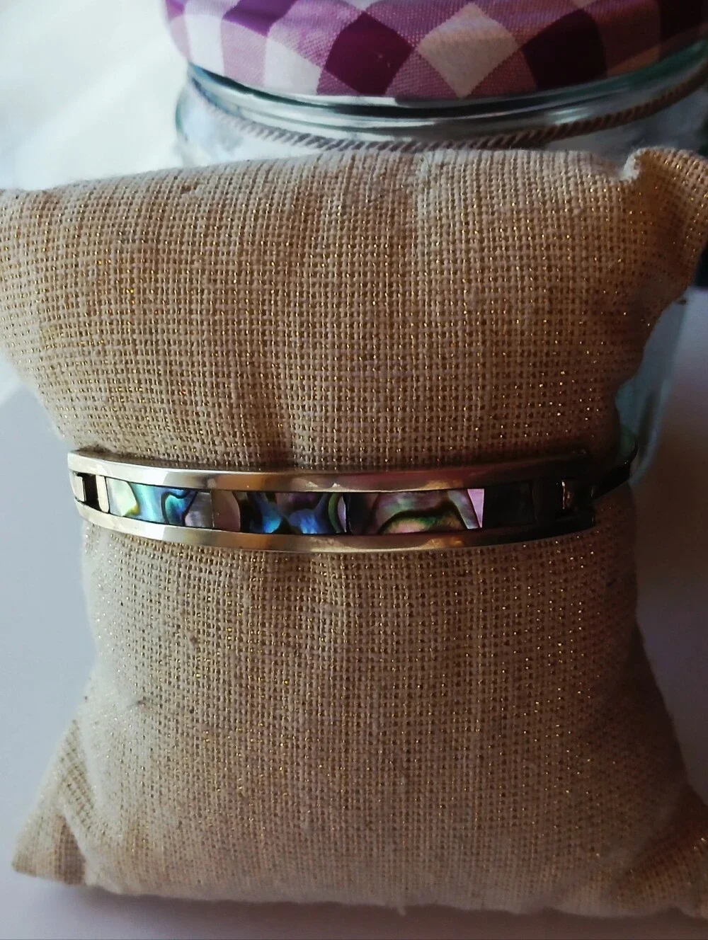 Abalone Inlay Silver-Bangle Bracelet